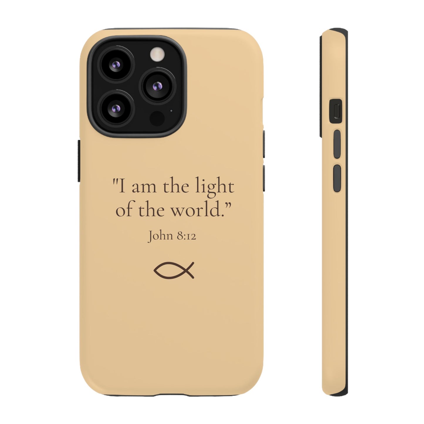 “The Light of the World” – John 8:12 Phone Case – Golden Beige