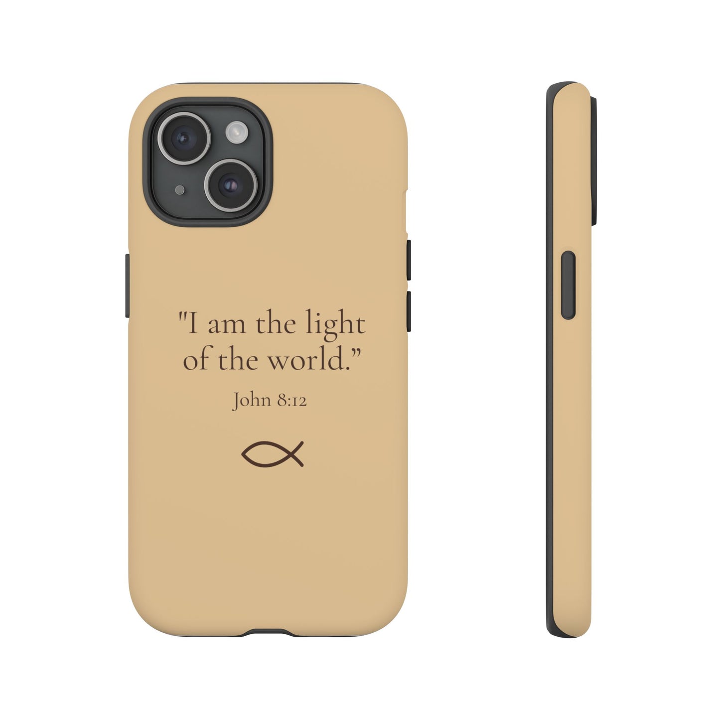 “The Light of the World” – John 8:12 Phone Case – Golden Beige