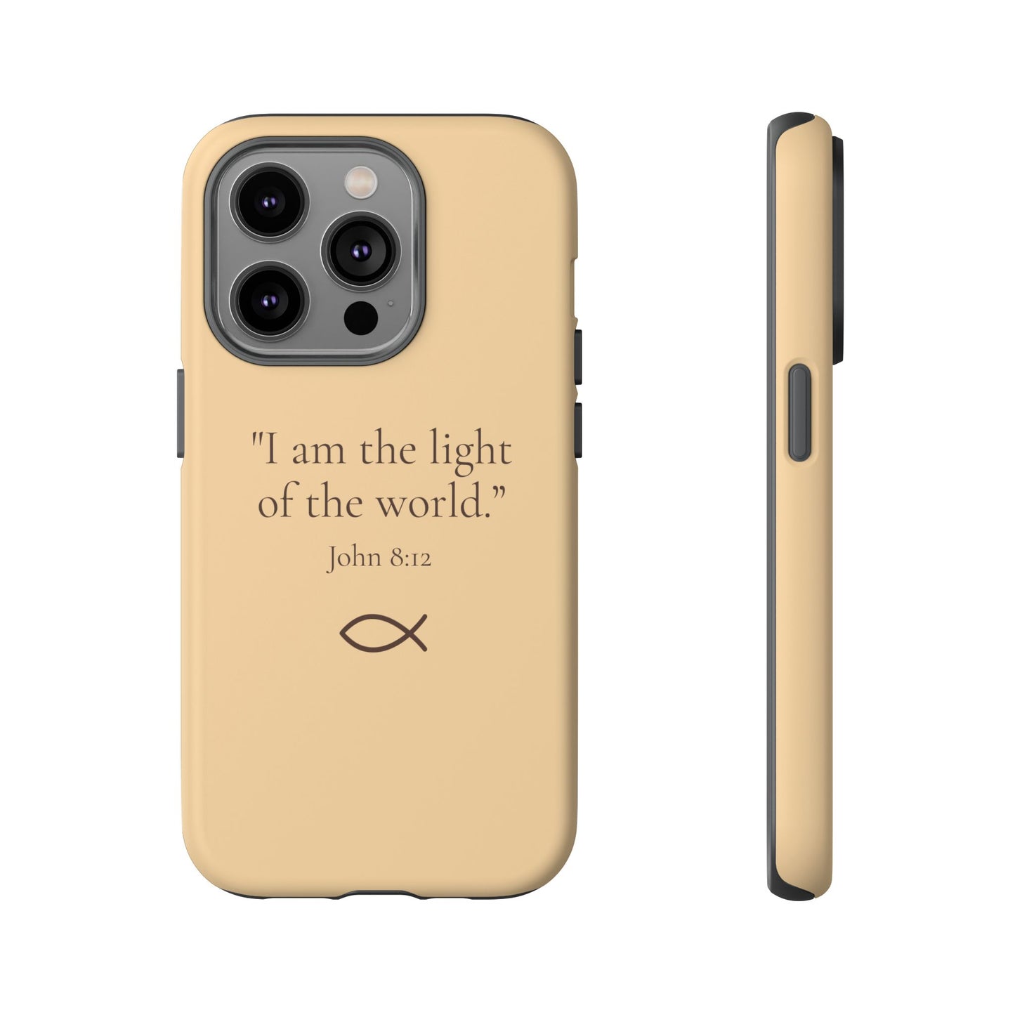 “The Light of the World” – John 8:12 Phone Case – Golden Beige