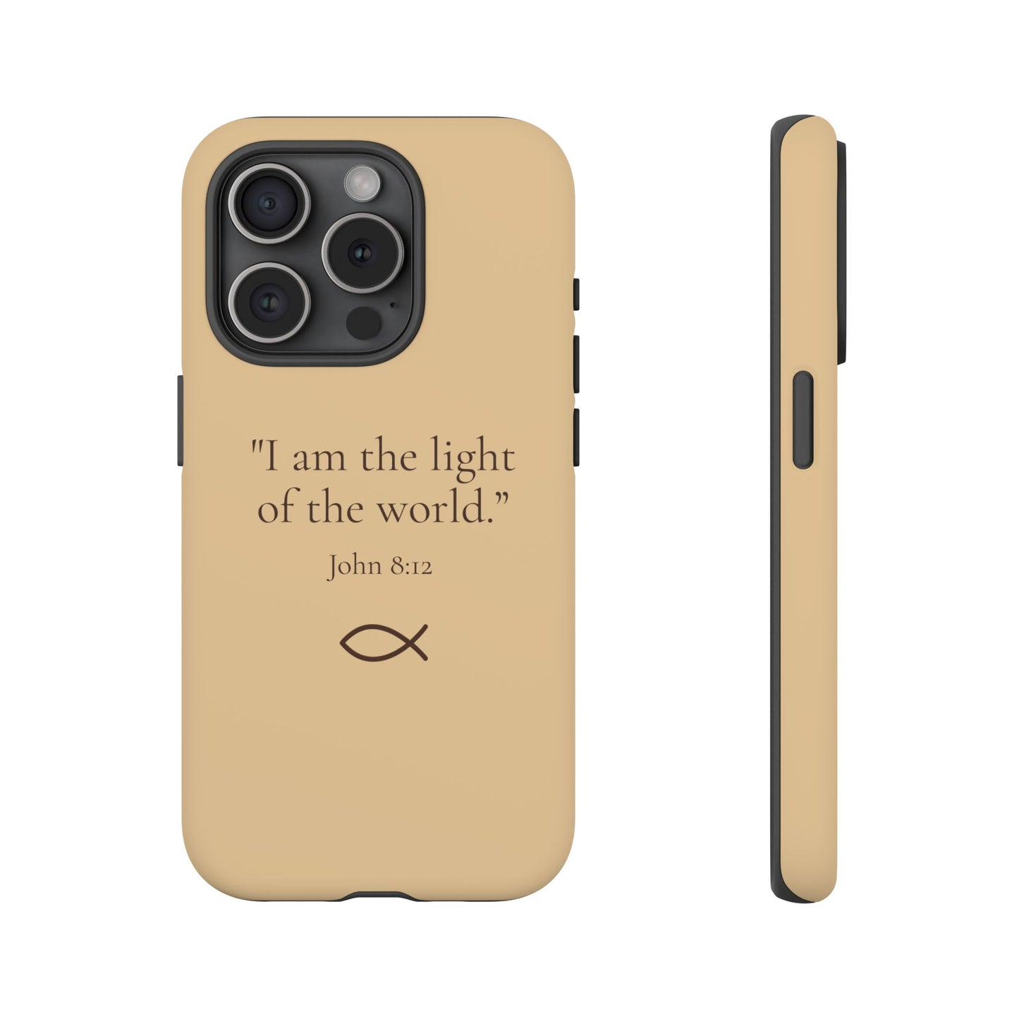 “The Light of the World” – John 8:12 Phone Case – Golden Beige