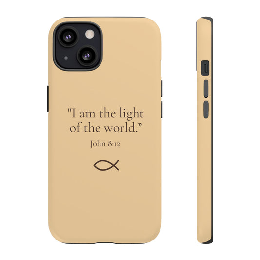 “The Light of the World” – John 8:12 Phone Case – Golden Beige